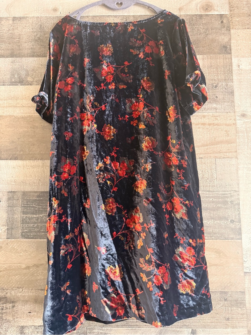 LOFT Navy Velvet Floral Mini Dress with Red Accents - Picture 4 of 8